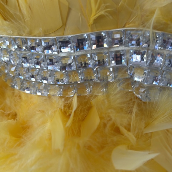 Yellow feathered party dress. No brand name. Super pretty! - Picture 3 of 9